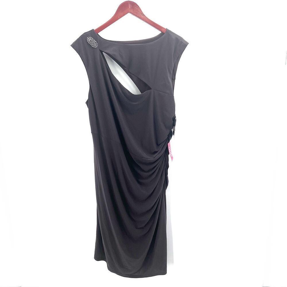 R&M Richards Woman Brown Cut Out Ruched Formal Dress Womens Size 14W